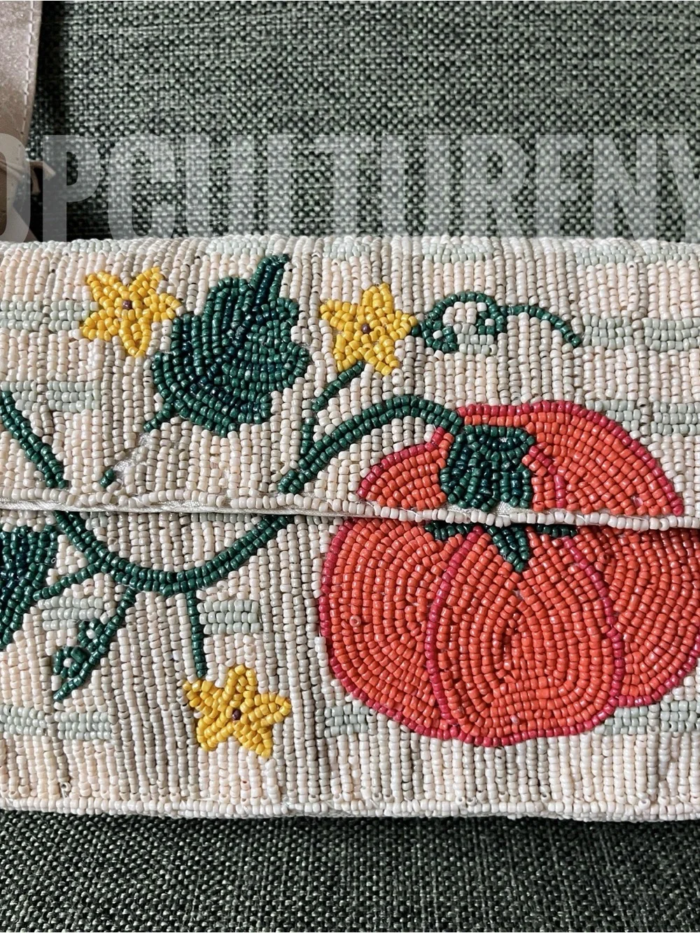 Beaded Pumpkin Motif Crossbody Bag - Cream/Orange